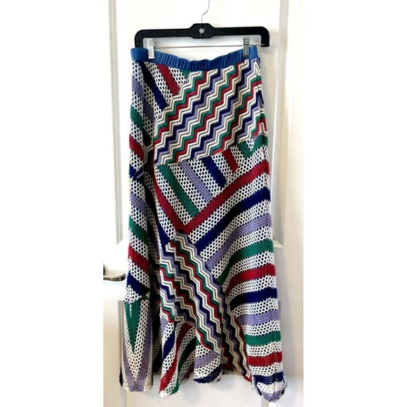 Lapis Maxi Skirt M Boho Chevron Crochet Striped Pull on Elastic Waist Multicolor - Picture 1 of 6